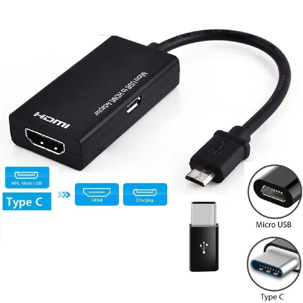 EastVita Тип C и Micro USB к HDMI адаптер цифровой видео аудио конвертер Кабель HDMI Разъем для samsung ПК ноутбук - Цвет: black