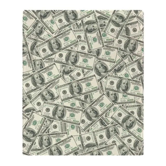 100 Dollar Bill Money Pattern Soft Fleece Throw Blanket Solid 350G