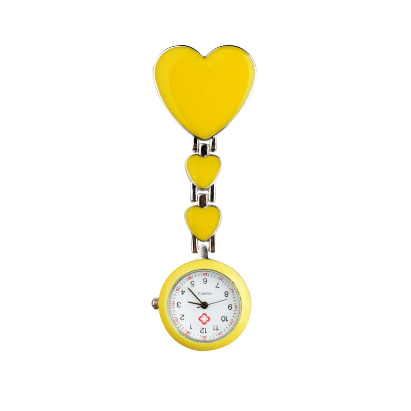 Shellhard Women Chic Heart Shape Cute Watch 7 Colors Pendant Clip-On Brooch Fob Pocket Analog Alloy Quartz Nurse Watches