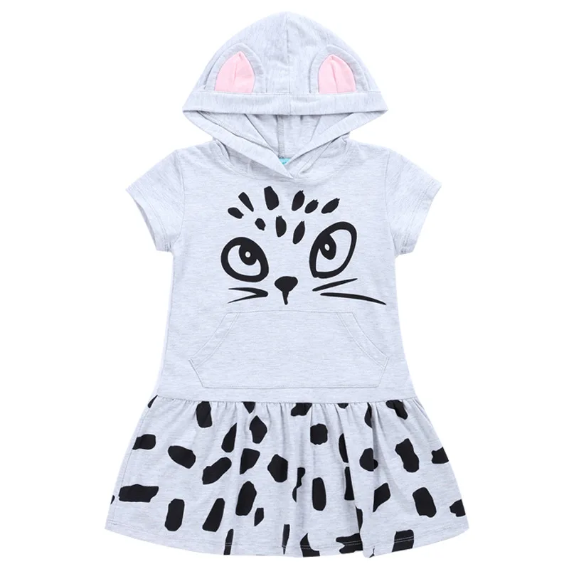 

2018 Summer girls short sleeve dress princess cartoon cat hooded dress children's casual clothes hot sale kids dress 18M06