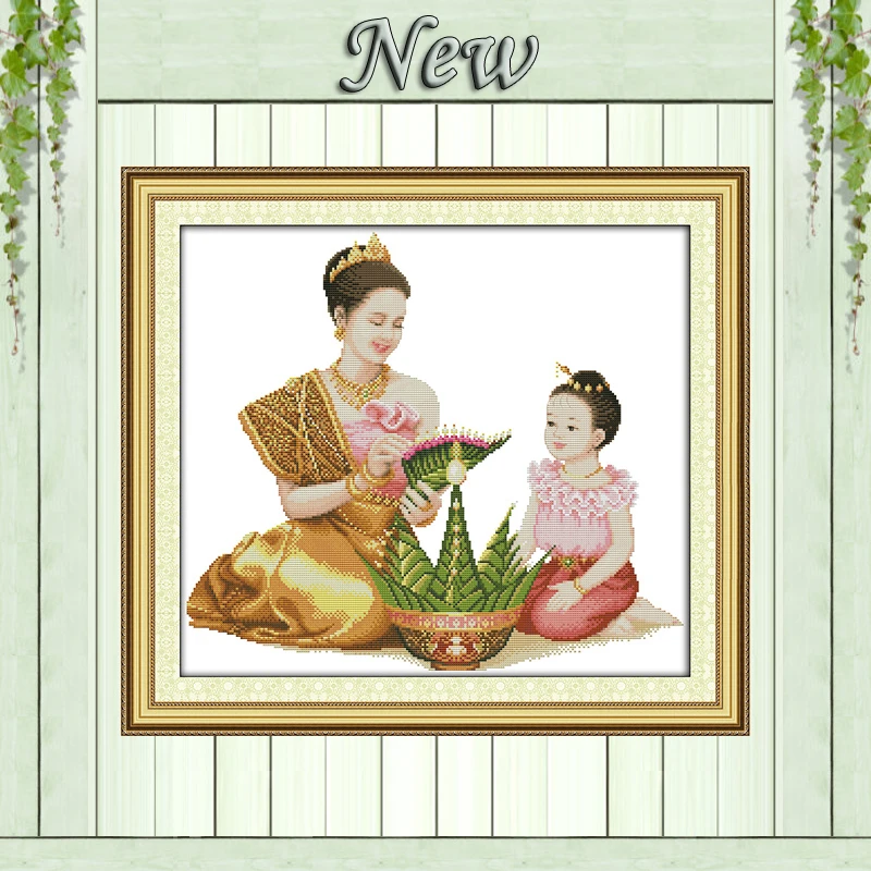 

Mother and daughter reading together 11CT patterns printed on fabric 14CT needlework dmc cross stitch chinese Set Embroidery kit