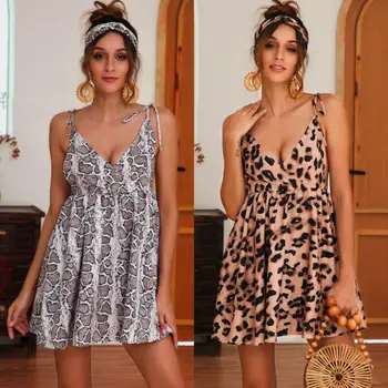 

Sexy Women Sleeveless Summer Unique Printed Beach Casual Loose Dress Fashion Sleepwear Sleepshirts Dress Backless Leisure Wear
