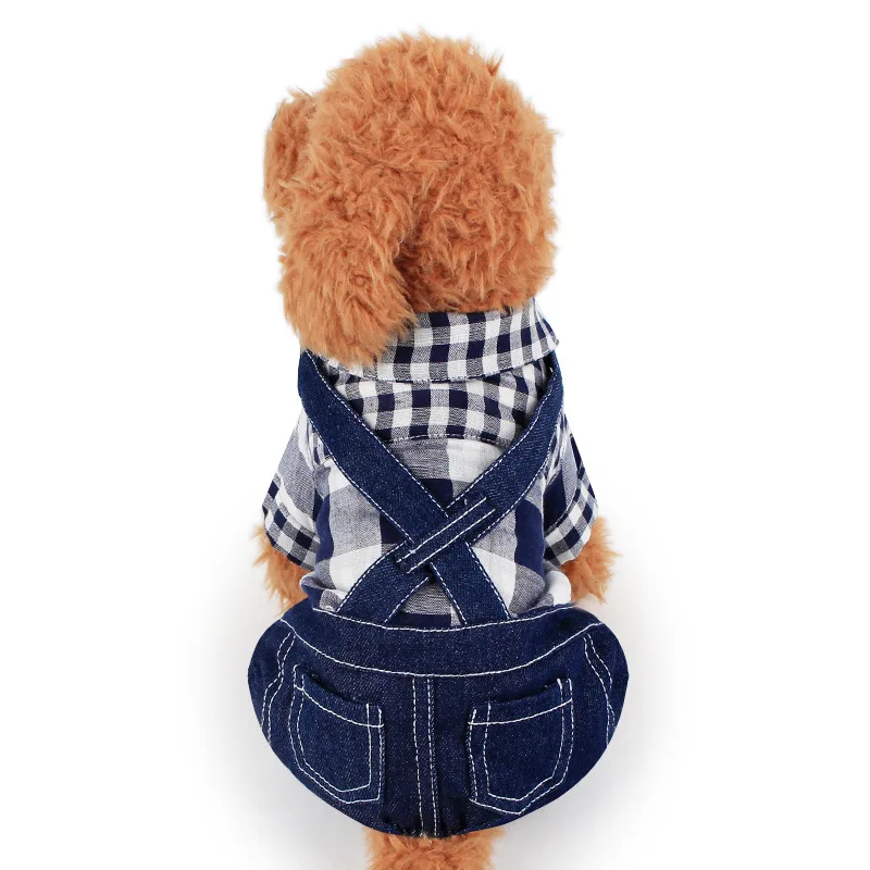 Plaid summer dog shirt clothes dog denim Overalls rompers clothes Dog