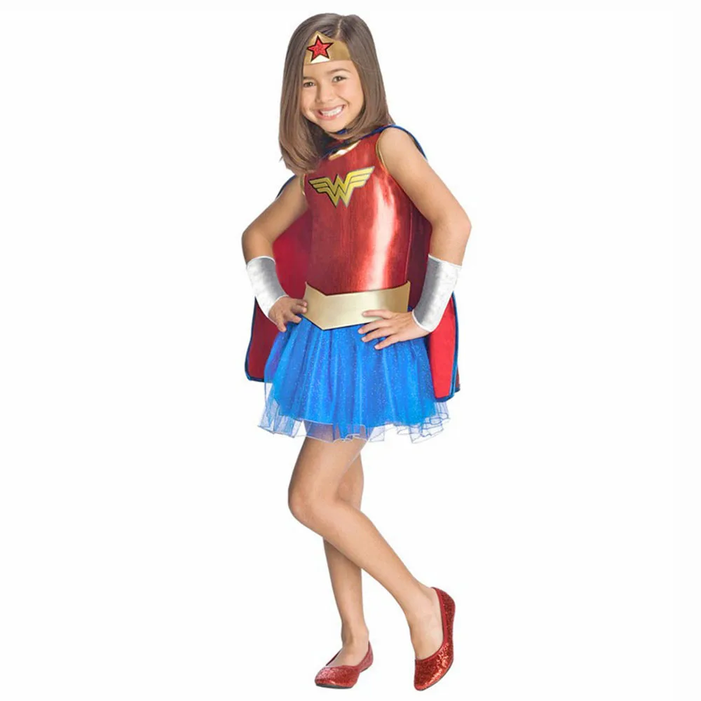 Deluxe Child Wonder Woman Tutu Dress Outfit Toddler Girls DC Superhero Fancy Dress With Cloak Halloween