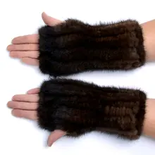 Winter mink fur gloves for women high Real Fur Gloves 2016 New Women 20CM Fashion Genuine Glove Knitted Mink Fur Fingerless Glov