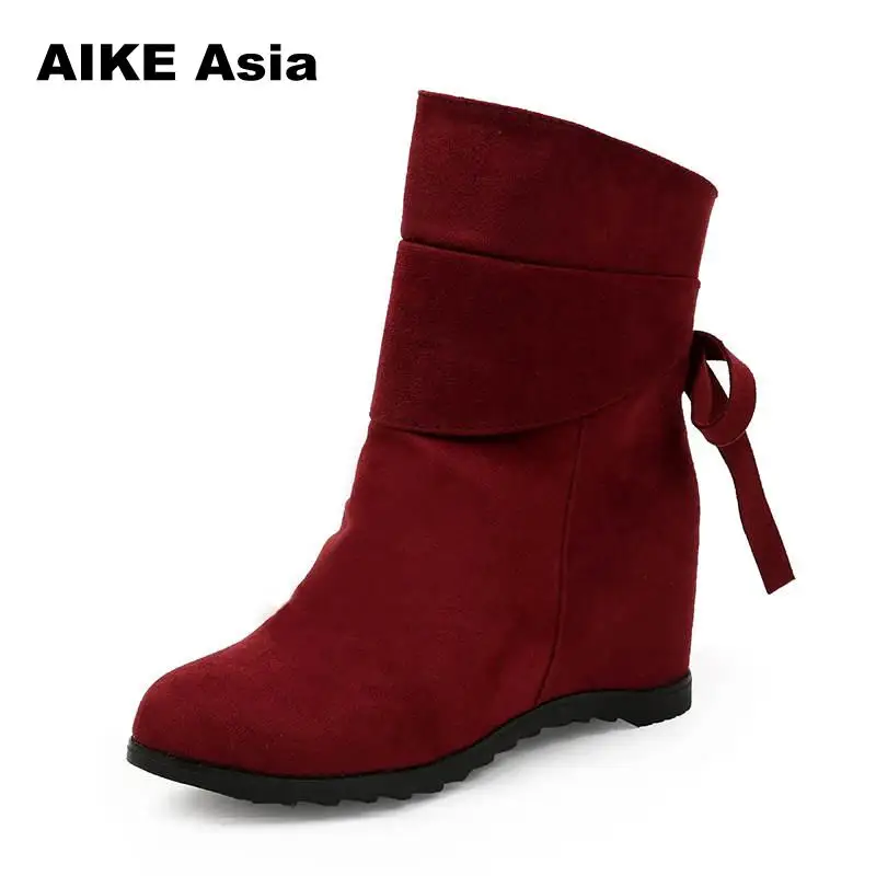 

2018 New Women Boots Square Heels Round Toe Mid-Calf Boots Woman Shoes Suede Leather Female Autumn Winter Boots Black Brown