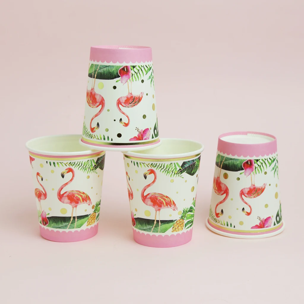 20 Set Disposable Tableware Hawaiian Flamingo Paper Cups Plates Kit Tropical Luau Summer Beach Party Tableware