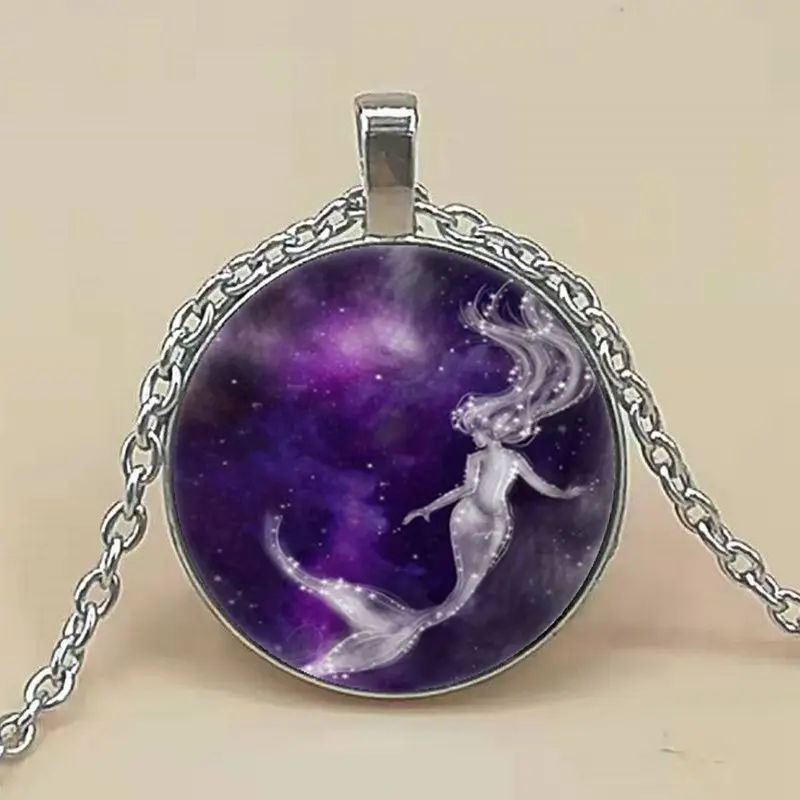 

Necklace Mermaid Photo Tibet Silver Cabochon Glass Pendant Chain Necklace