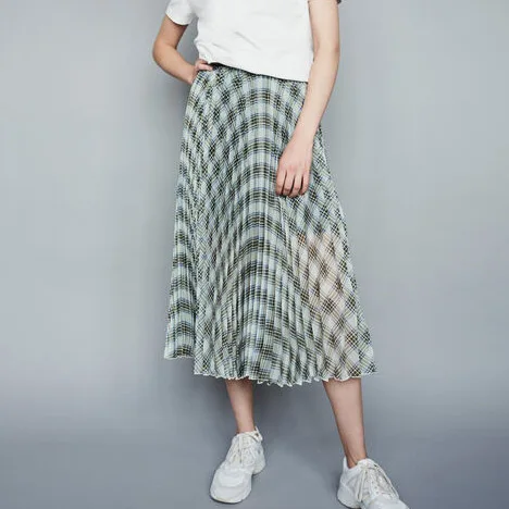 

Women Stylish Plaid Pleated Midi Skirt - 2019ss Ladies Casual Gingham Checkered Skirt