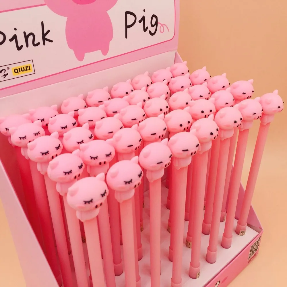 Porco dos Desenhos 40 Pçs e lote Criativo Boneca Animados Silicone Gel Caneta Unisex Assinatura Canetas Roller Pen Presente da Promoção Escola Escritório Prêmio 6 Canetas de gel