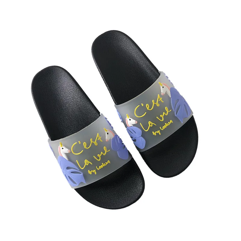 

Summer explosion models fashion indoor non-slip cartoon cute one-horned monster slippers women