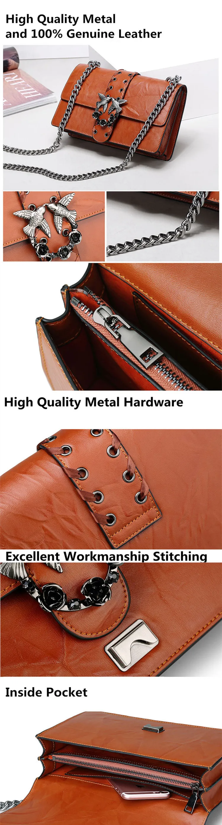 Designer Inspired Fashion Handbag Women Shoulder Bag Genuine Leather Classic Birds Flap Messenger Bags (1)