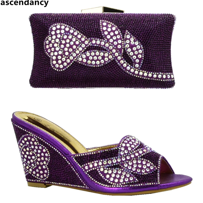 

New Fashion Matching Shoes and Bag Set Decorated with Rhinestone Nigerian Wedding Shoes and Bag Set Italy Shoes and Bag Sets
