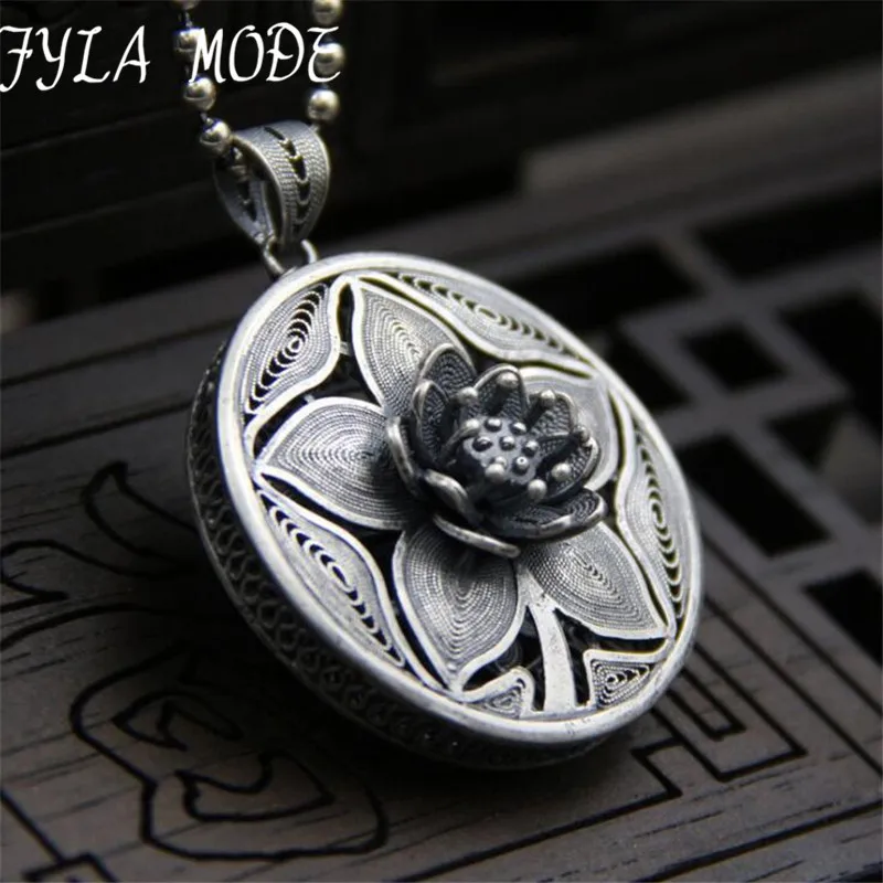 

999 Sterling Silver Pretty Lotus Flower Necklace Pendant For Long Chain Necklace Jewelry Wedding Necklace Accessories 34MM