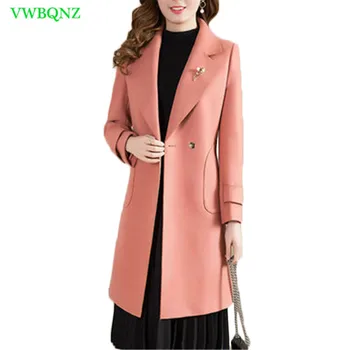 

Korean Women Woolen Jacket Spring Autumn Slim Double-breasted Wool coat Womens High quality Plus size Brick red Windbreaker A29