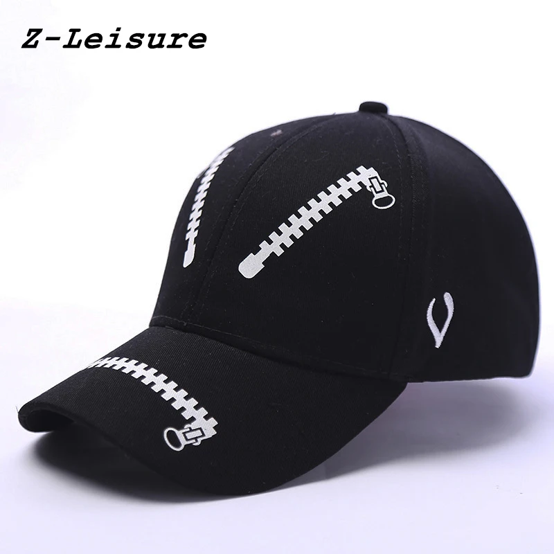 

2017 New Fashion Zipper Pring Baseball Cap Embroidery Personality Hat Bone Cap Women Men The Rapper Baseball Hats BC1880