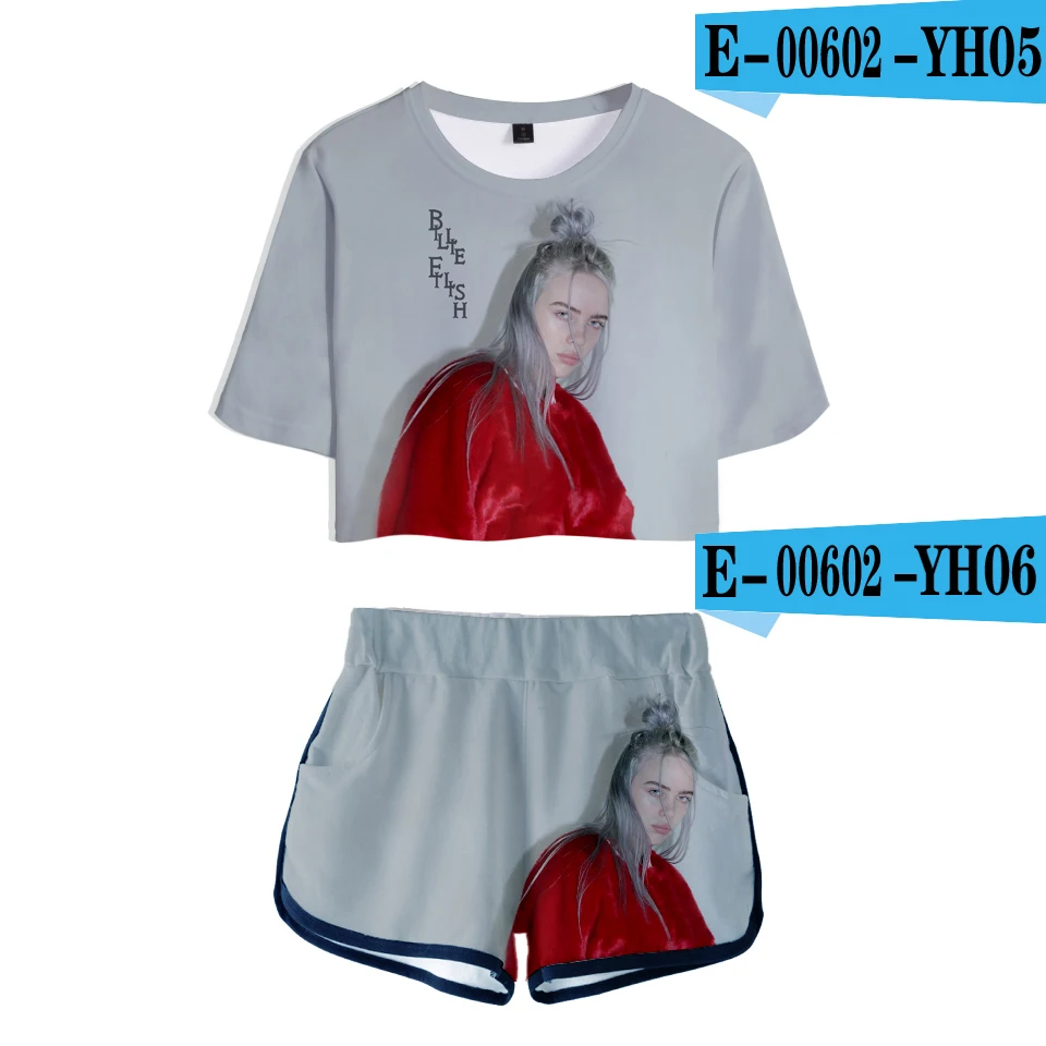 FADUN tommekawaii, 3D Billie Eilish, летний комплект из двух предметов с принтом, женская модная одежда,,, Повседневная Harajuku размера плюс - Цвет: YH05-YH06