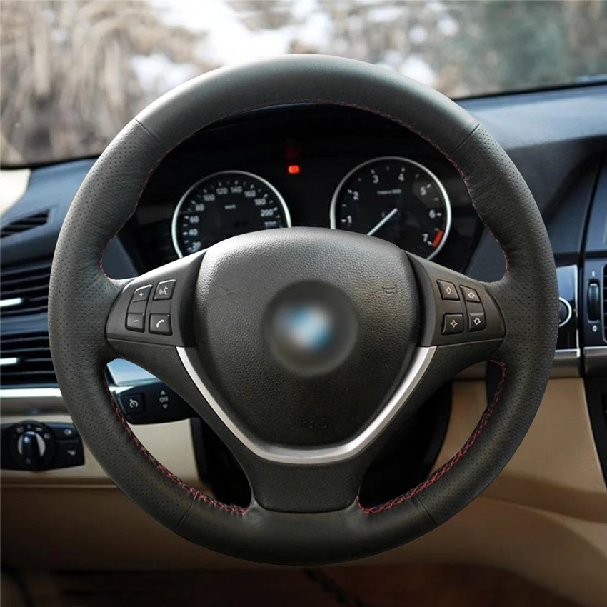 Черная искусственная кожа Чехол рулевого колеса автомобиля для BMW X5 E70 2006-2013X6 E71 2008- E72(ActiveHybrid X6) 2009-2010