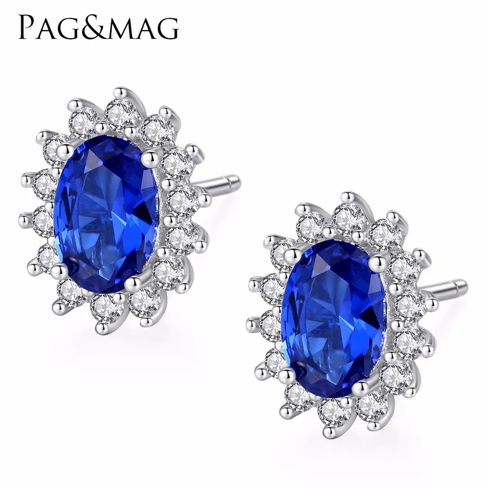 

PAG&MAG High-qulity Topaz Fine Jewelry Flower Shape Stud Earring Plated 925 Sterling Silver In color Silver&blue For Women/Girl