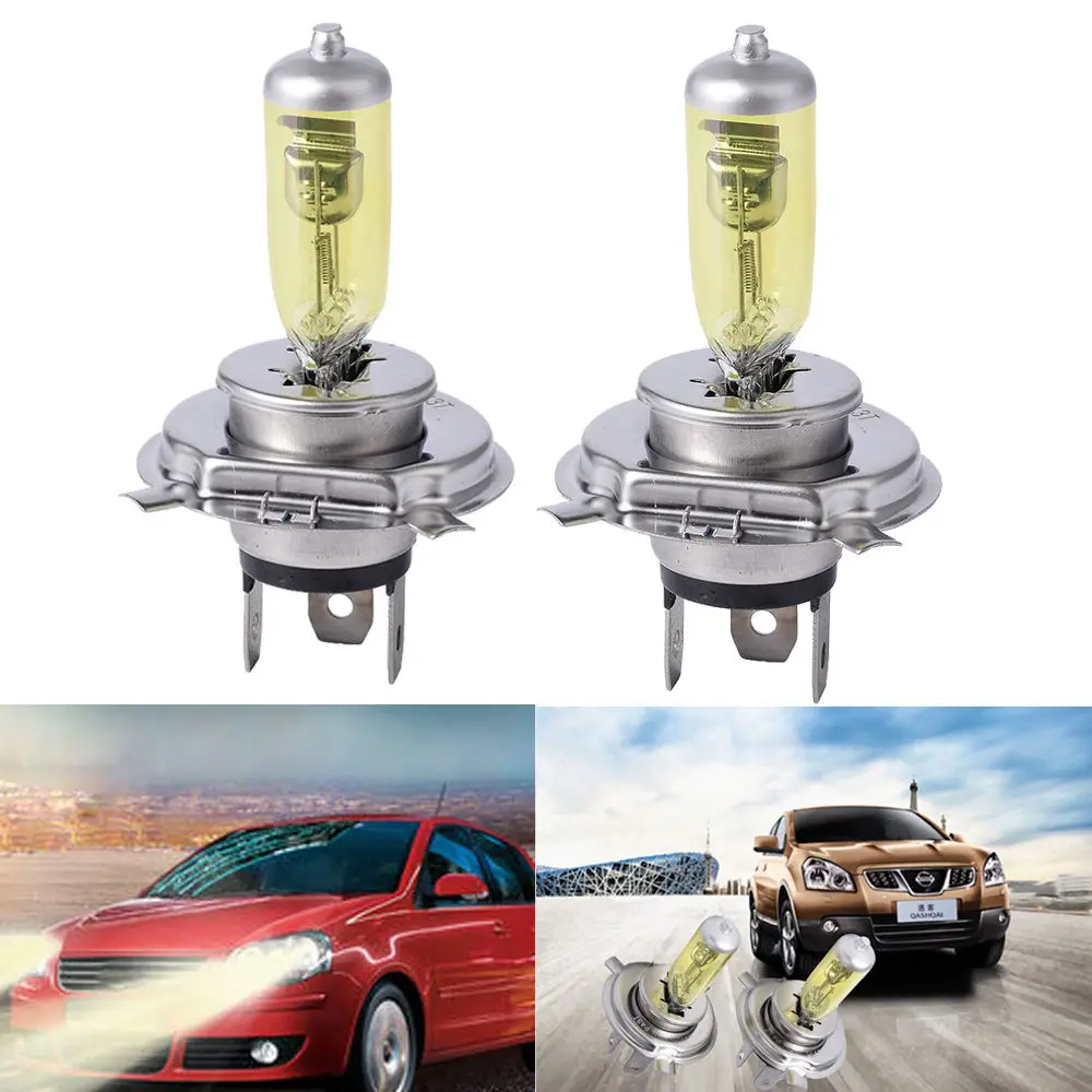 2PCS 3000k 55 60w 100 90w H4 P43T Pure Yellow Car Xenon Halogen Headlight Bulbs Fog