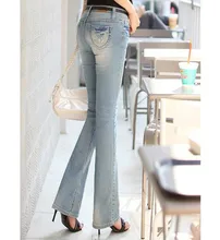 Korean Style Brand Women’s Flare Leg Jeans Femme Womens Embellished Bell Bottom Slim Skinny Jeans Woman Formal Work Pants