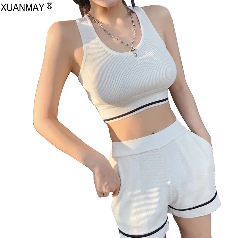 Summer Sexy Women's Knit Vest and Shorts 2 Piece Set 2018 New Fashion