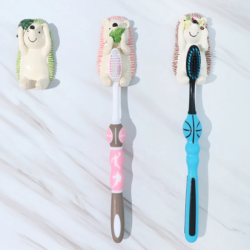1PC Hedgehog Toothbrush Holder Self Adhesive Wall Mount Plug Key Hook Wall Hanger Tooth Brush