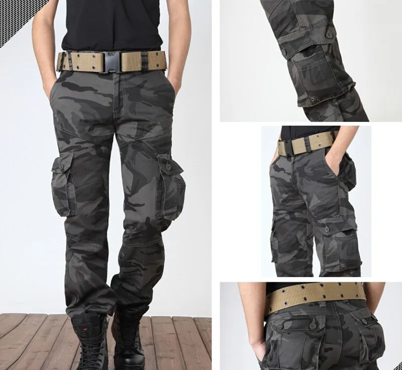 Мешковатые брюки-карго с несколькими карманами в стиле милитари, Армейский Камуфляж, мужские камуфляжные тактические брюки, цифровые пустынные армейские зеленые цвета