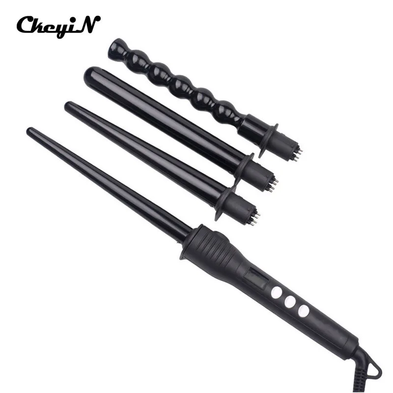 

4 in 1 Interchangeable wand curling iron 110-240V Ceramic Tourmaline Hair Curler Kit LCD Digital Hair Styler Curls Tool 43