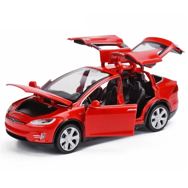 Высокая имитация 1:32 Tesla модель X90 металлическая модель Acousto-optic выдвижной игрушечный автомобиль 4 открытая дверь мигающая музыка детская игрушка подарок - Цвет: Красный