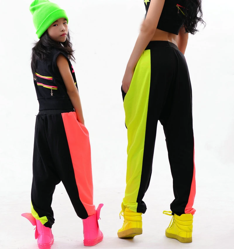 

Kids Adults Harem Hip Hop Dance Pants Sweatpants Performance Costumes female stage wear Neon Jazz trousers
