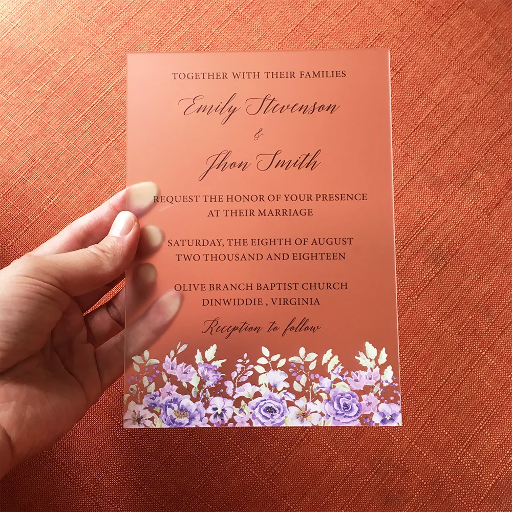  20 Pieces Per Lot 5x7inch Floral Watercolor Style Frosted Acrylic Wedding Invitation Cards - 32967178476