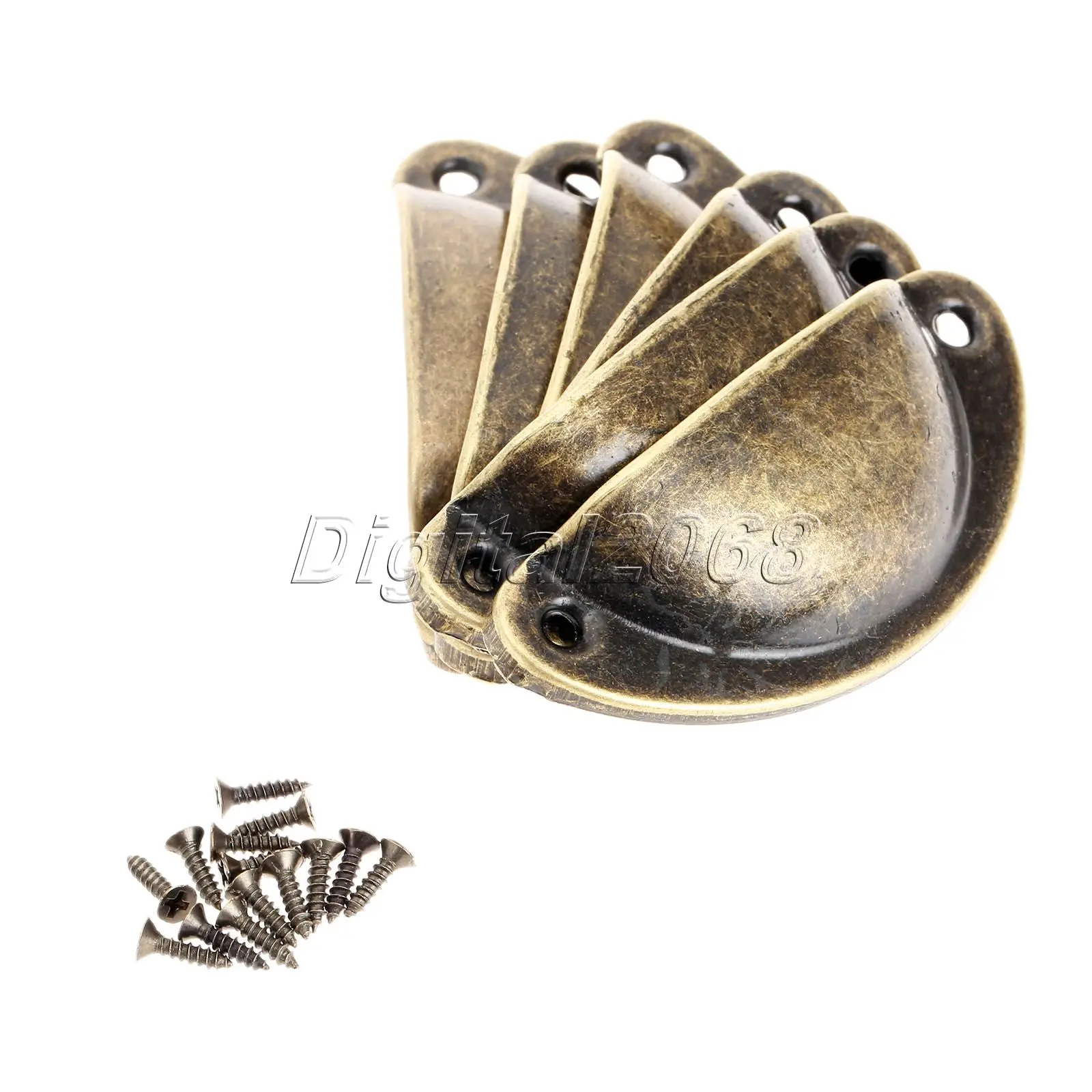 6pcs Antique Brass Shell Jewelry Box Pulls Cupboard Dresser