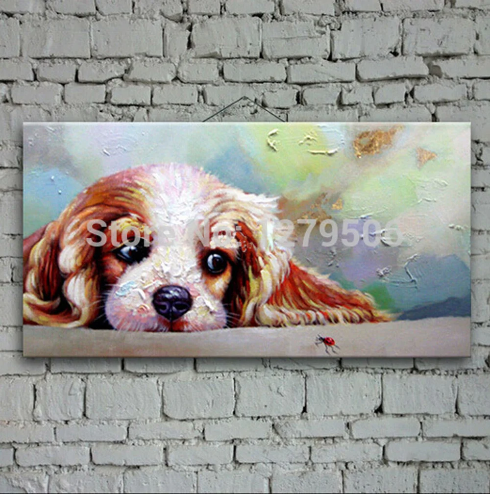 Pure Hand painted High Quality Funny Animal Canvas Painting Oil Painting Lovely Dog Decoration