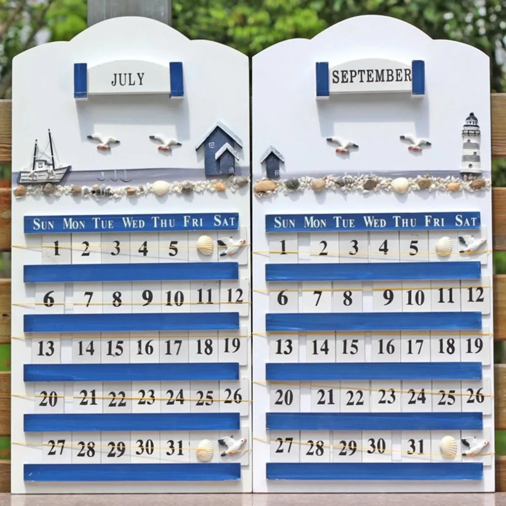 Средиземноморская мебель для дома синяя и белая классическая массивная деревянная вечный календарь