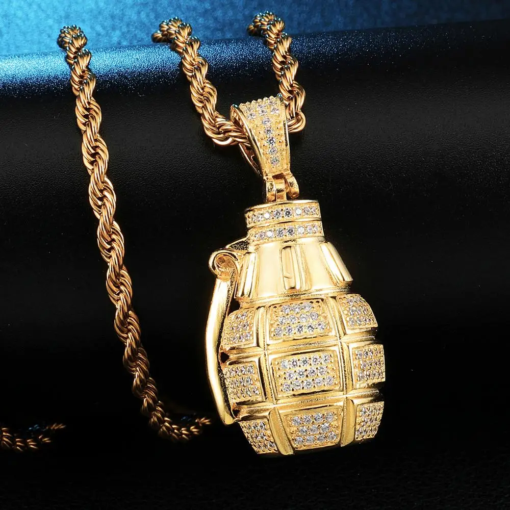 Хип хоп ледяной Bling кубический цирконий CZ гранат бомба ожерелье и кулон для
