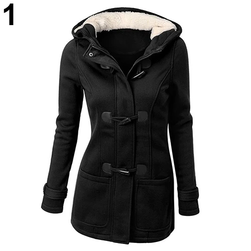 

New Women Fashion Winter Jacket Coat Parka Horn Buttons Casual Thick Hooded Outwear