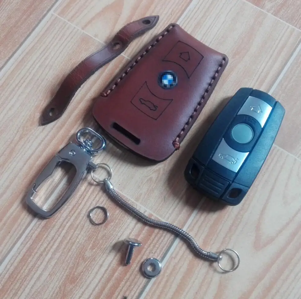 

Genuine Leather 3 Buttons Remote Key Case Key Cover Protector for BMW E90 E60 E70 E87 3 5 6 Series M3 M5 X1 X
