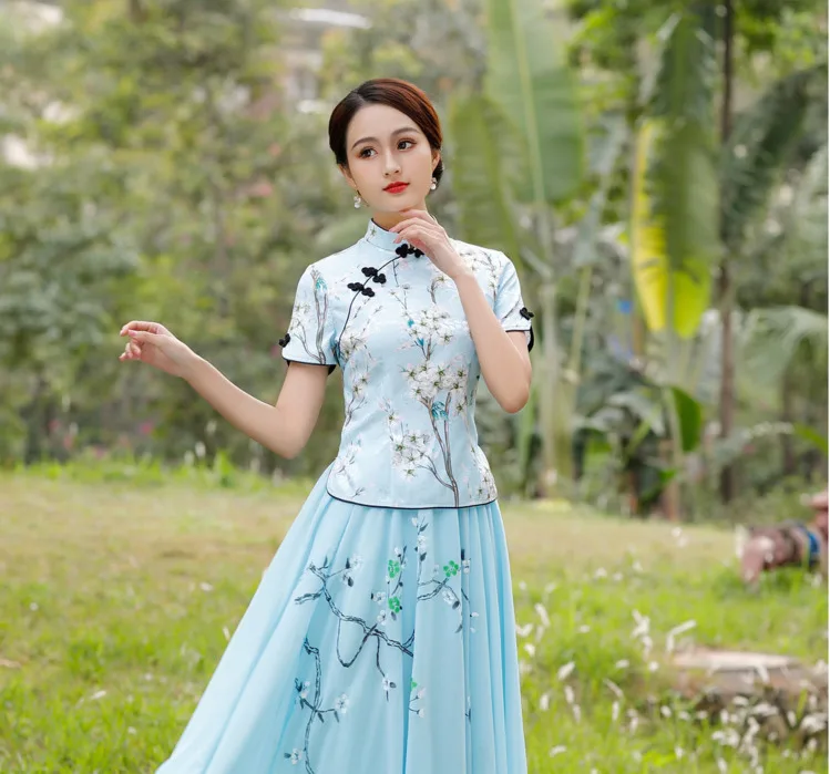 SHENG COCO S-4XL китайская блузка с принтом Cheongsam рубашки летние традиционные китайские Топы Ципао Женская одежда в китайском стиле