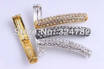 

30PCS Mixed Plated White Sideways Half Round Bar / tube Crystal Rhinestones Connector Beads For Making Bracelet