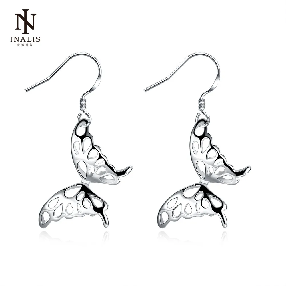 

INALIS Fashion Creative Stud Earrings Silver Plated Openwork Butterfly Earrings For Women Jewelry