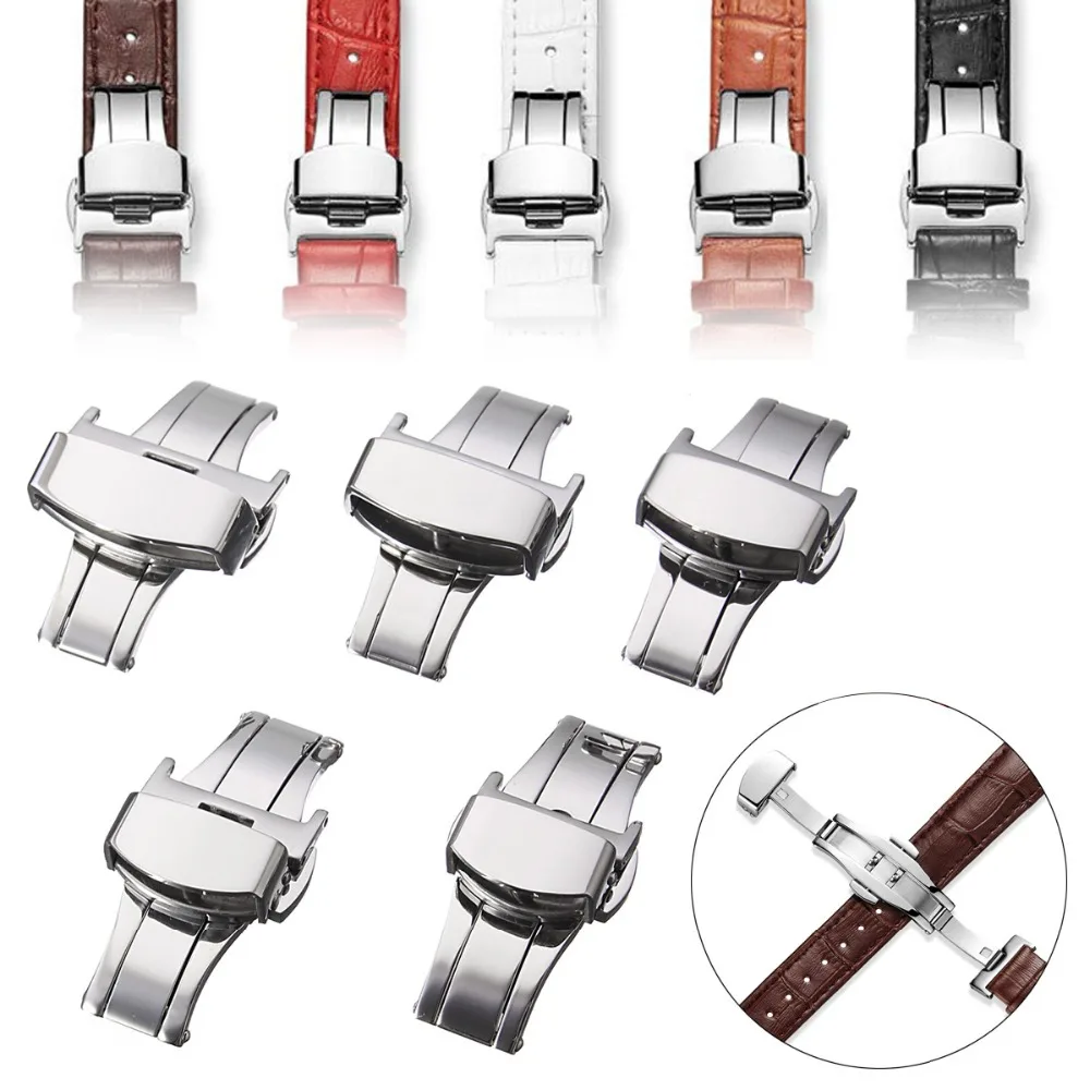 

Double Click Butterfly Watchband Buckle Push Clasp Button Fold Deployment Watchband Clasp 4/16/18/20/22mm Buckles Accessories