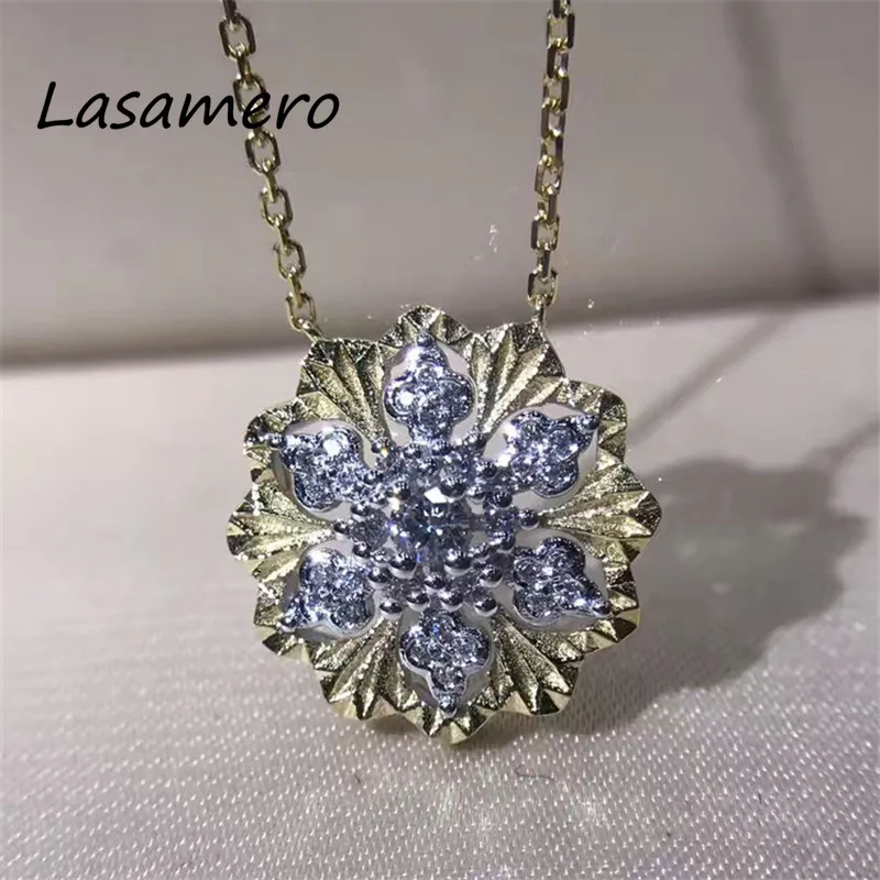 

LASAMERO 0.05 CT 18k Yellow Gold Round Cut Center Pave Set Natural Diamond Pendant Necklace Fashion Necklace for Women
