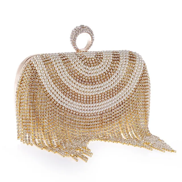 Round Rhinestone Fringe Bag W Faux Pearl
