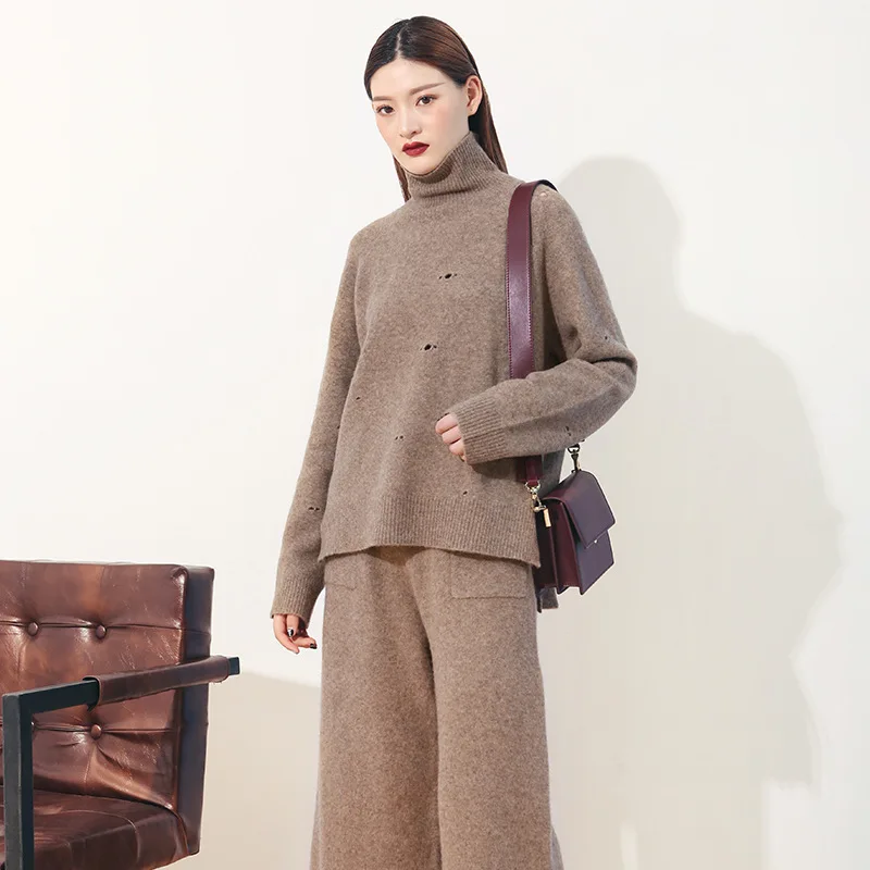 Yak wool sweater autumn high collar pullover sweater bottoming sweatershirt female hollow out irregular sweater women MF2722 Yak wool sweater autumn high collar pullover sweater bottoming sweatershirt female hollow out irregular sweater women MF2722