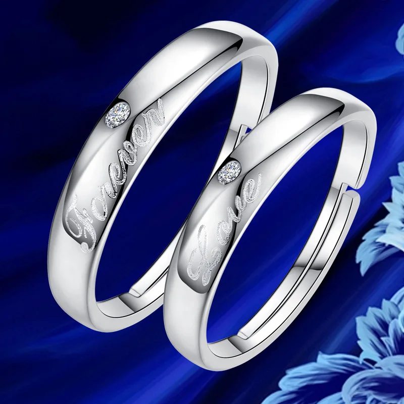 DOYUBO Romanti 925 Sterling Silver Lovers Rings Engraving Love you Forever Adjustable Size Luxury Silver Couples Rings VB227