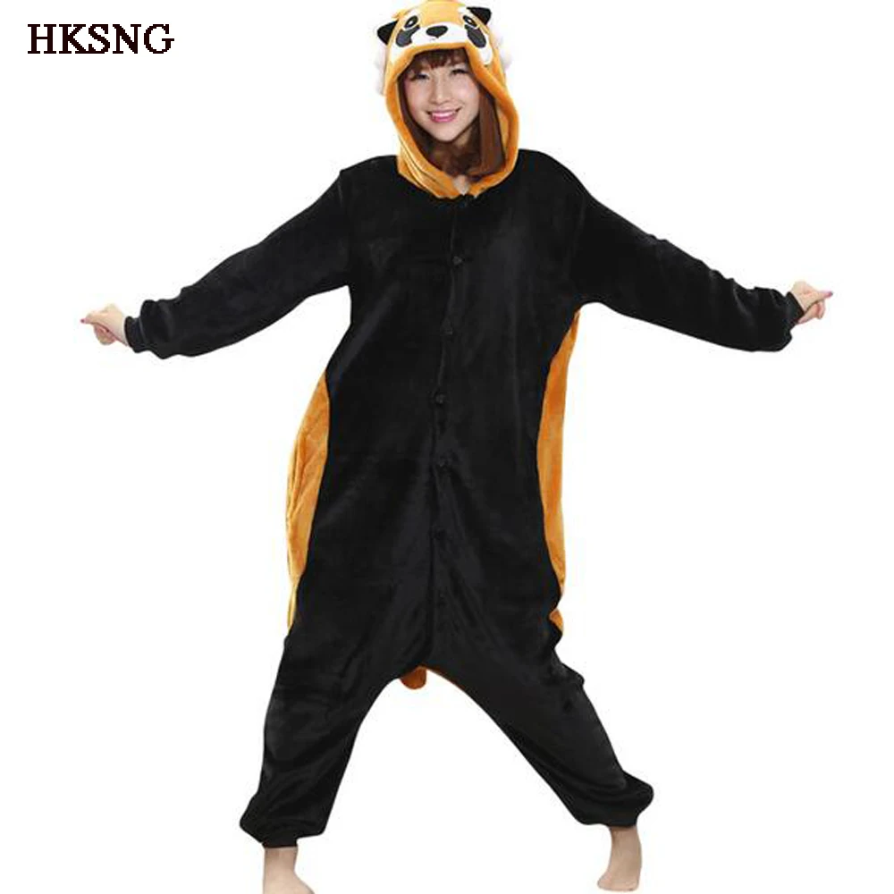 

HKSNG Adult Flannel Raccoon Onesies Animal Winter Red Panda Kigurumi Ringtail Racoon Pajamas Sleepwear Costume Pyjamas