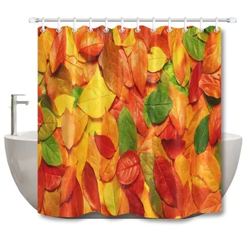 

LB 3d Colorful Dry Dead Fallen Leaves Scenery Shower Curtain Autumn Nature with Mat Set Bathroom Fabric For Art Bathtub Decor