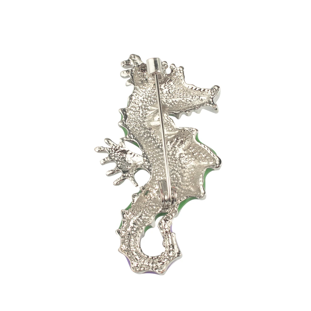 Fashion Women Popular Ocean Style Charm Cute Elegant Exquisite Green &Purple Oil Paint Alloy Seahorse Shape Brooch Pin Jewelry