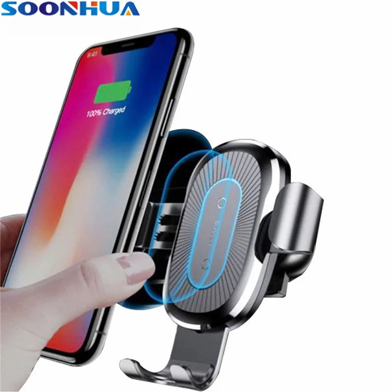 SOONHUA Car Qi Wireless Charger Mount For iPhone XS Max X XR 8 Fast Charging Adapter Car Phone Holder For Samsung Note 9 S9 S8